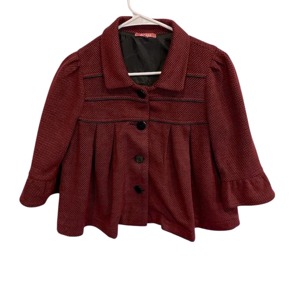 Ariel Jacket Women Medium Burgundy exc  pleated  Ruffle Sleeve‎ Peplum AJ70014
